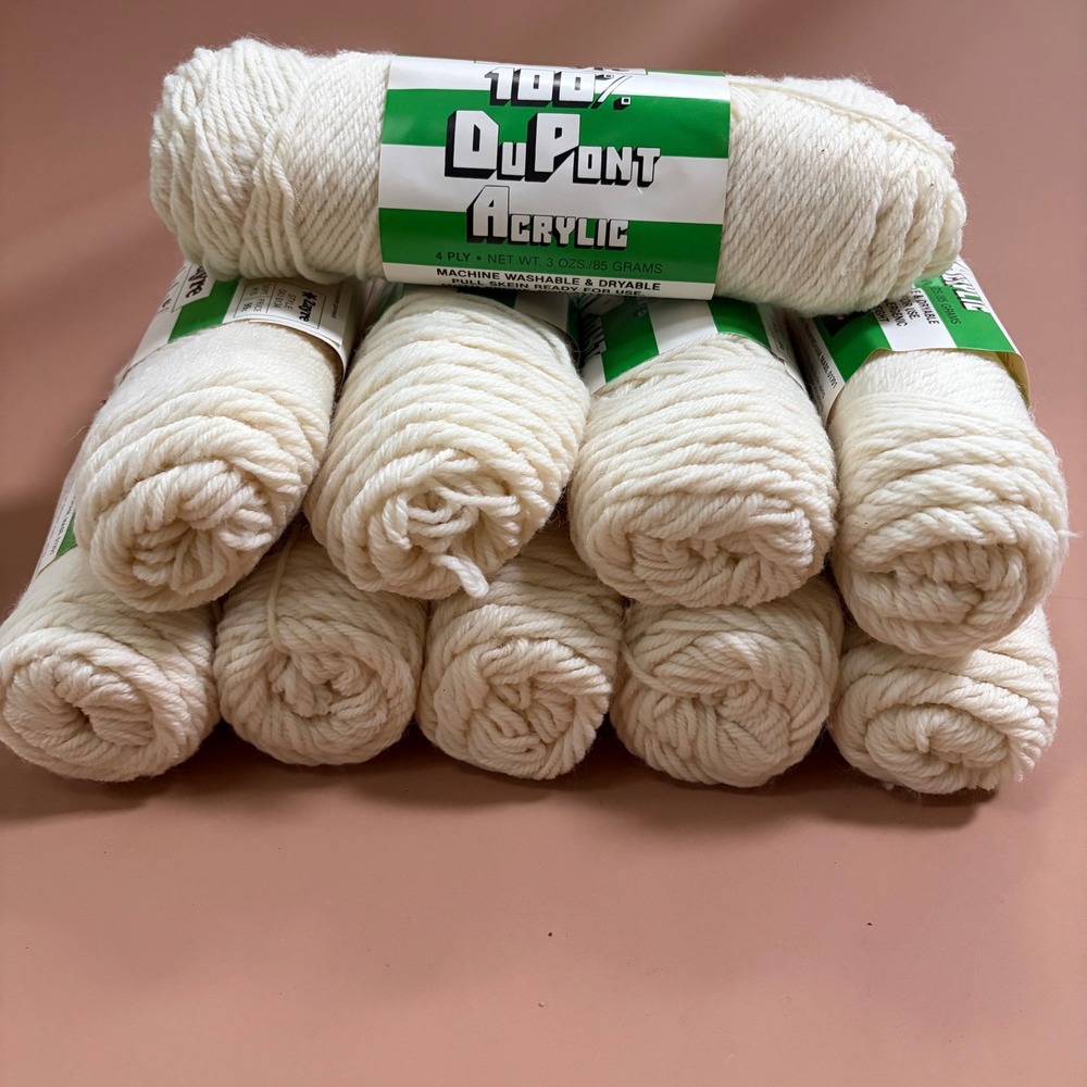 9 Skeins Vintage Zayre DuPont Acrylic Yarn 02-Fisherman Cream 4 Ply Worsted Lot
